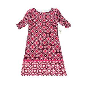 Eliza J Pink Blue Geometric Dress Size 2 Preppy